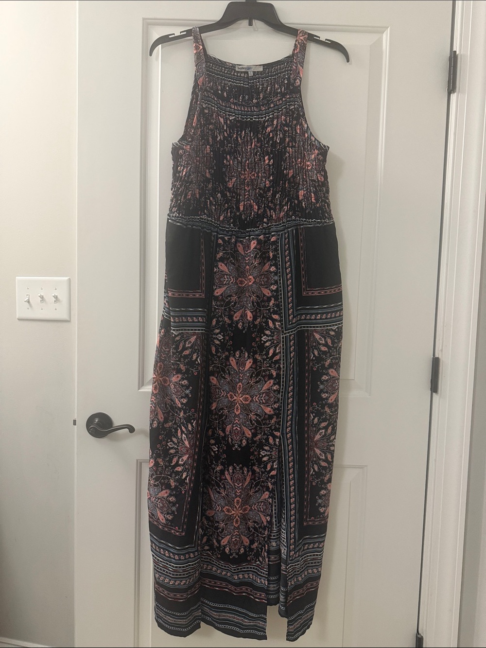 Sleeveless Black Floral Maxi Dress with Pink Accents